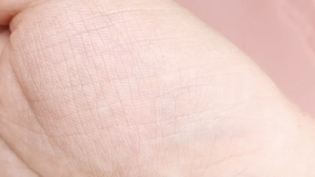 何も塗っていない状態の手のひらの肌質(メイク前の比較用画像)